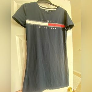 Used Women’s Small Tommy Hilfiger t-shirt Dress. Cotton.Navy w/ red/white logo.